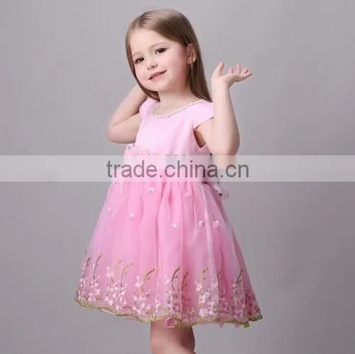 2016 new designs embroidered fashion kids girls dresses Princess flower baby kids party dresses wholesale