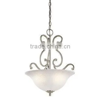 Brushed Nickel 3-Bulb Indoor Pendant with Bowl-Shaped Glass Shade