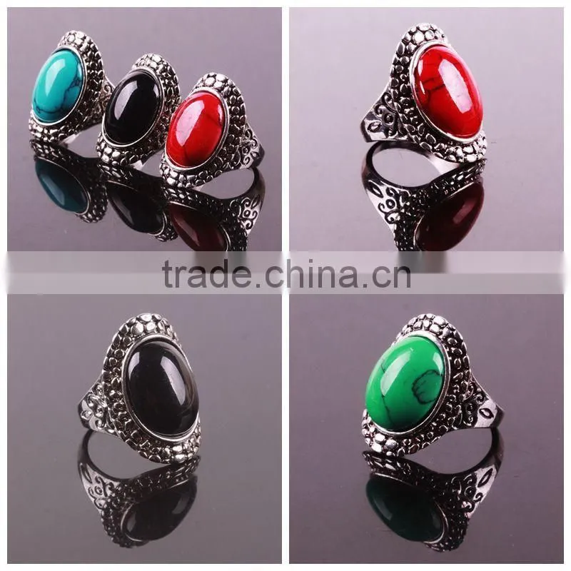 2015 fashion natural turquoise tibetan silver ring