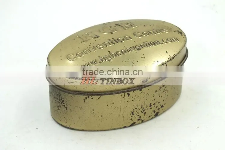 Gold Gift Jewerly Ellipse Shape Tin Box with Hinged Lid