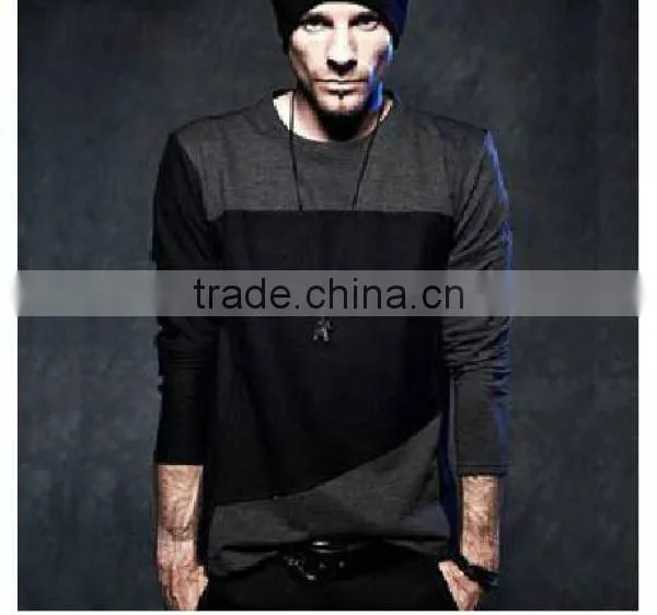 cotton transfer spring long sleeve cool men slim fit black t-shirt
