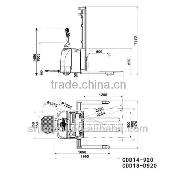 1.4T electric pallet stacker with 2-stage STD