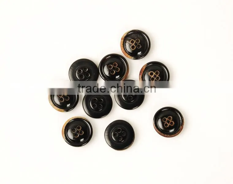 Real Horn Black Buttons Round 4-Hole Buttons for Men's Suits with Burnt Brown Effect