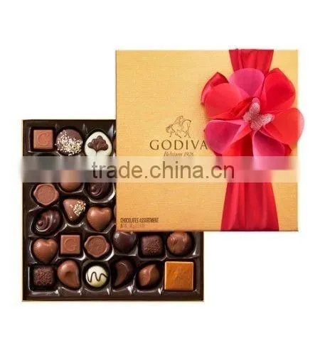 Custom logo Chocolate cardboard box with Silk ribbon