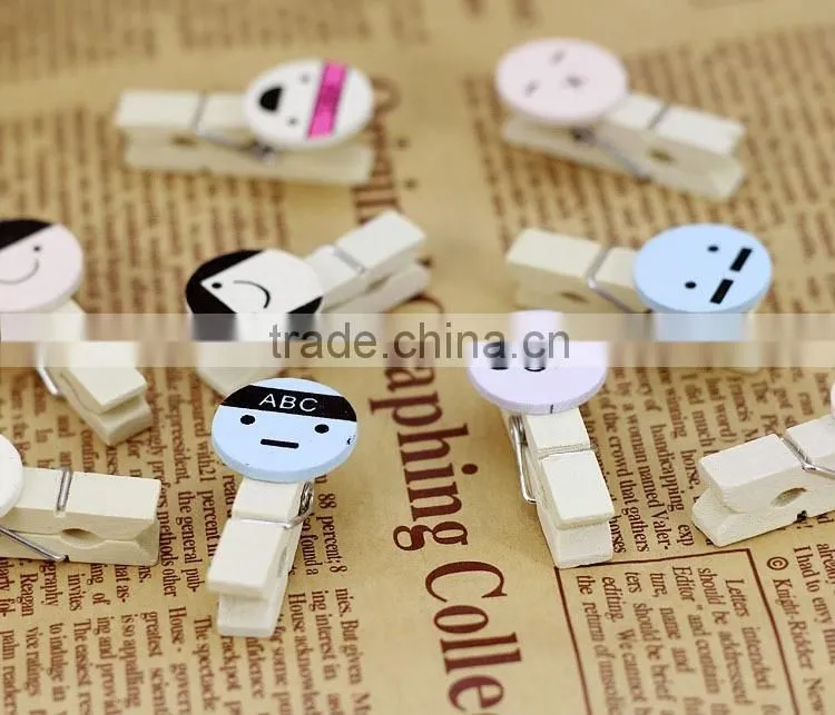 Cute cartoon face name card clip wooden postcard clip /photo clip