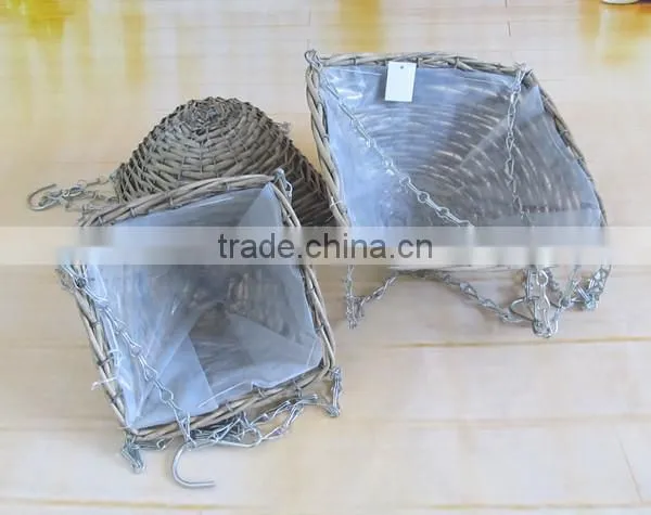 100%Handmade white flower hanging basket wicker hanging basket decorative indoor flower hanging basket