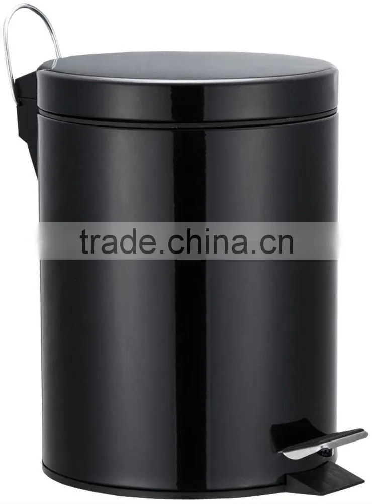 5 Liter/1.3 Gallon Round Step Color Pedal Metal Trash Bin, Stainless Steel Trash Can (Black)