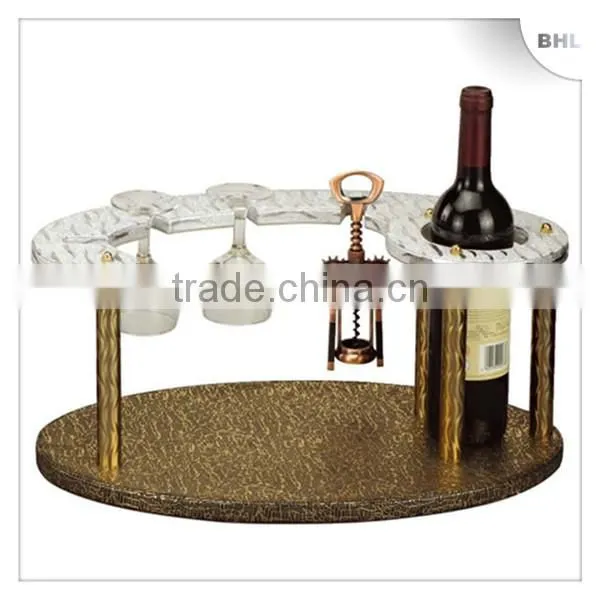 2013 New Style! Bar/hotel leather red wine rack YJ-4 with 4 glass holder, single bottle wine display rack for guest room