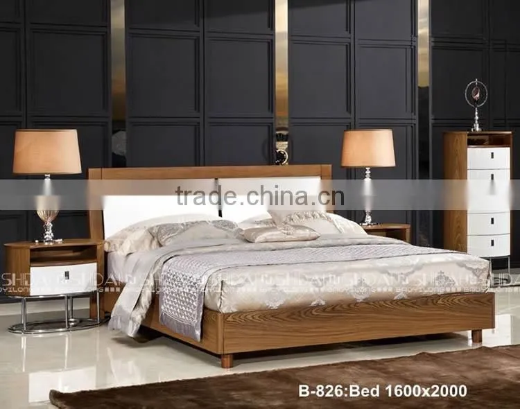 Midcentury White Headboard Walnut Modern Platform Bed Frame B-826