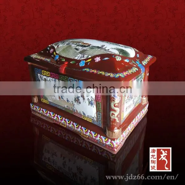 Chinese design ancient style high quality Qingming Riverside figure funeral caskets and urn of ceramic material