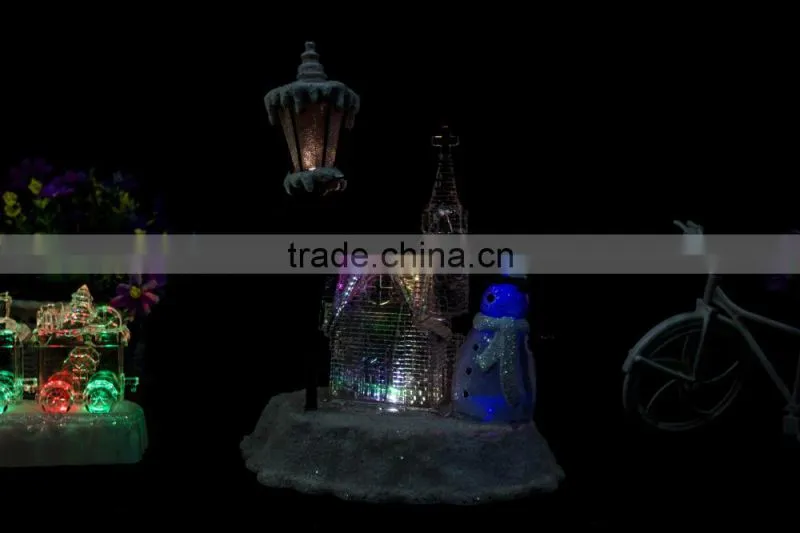 led acrylic christmas snow church with snowman and tree