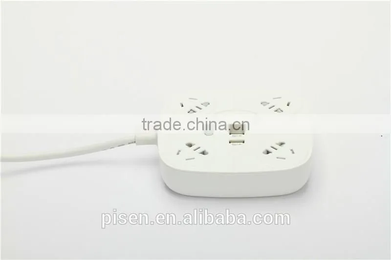 Pisen 1.8m 6ft Cable 4 Outles Power Strip With 1A 1A 2.4 A 2.4A 4 USB Charger