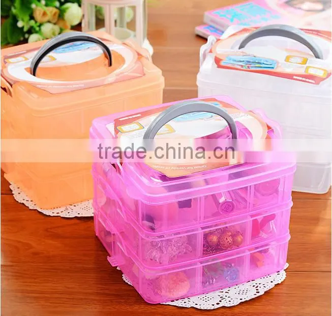 3 layer 18 apartment cheap plastic makeup palstic storage box with lids and handle/custom plastic storage box/plastic box