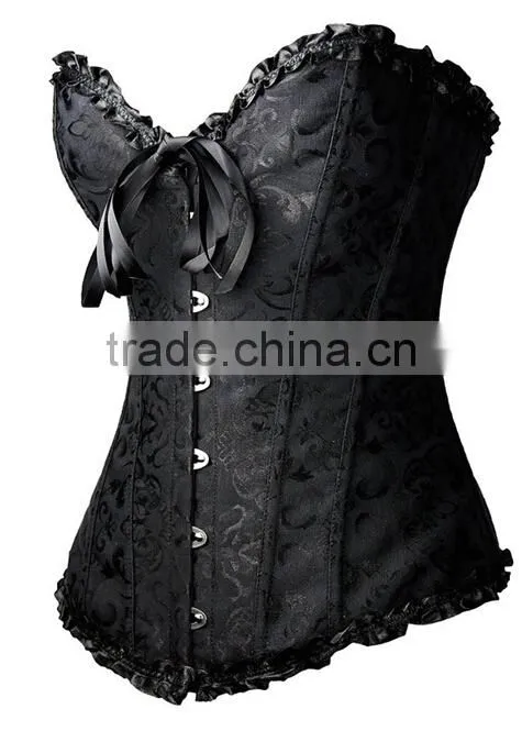 Women's Floral Print Pin Up Boned Overbust Waist Cincher Corset Red Top