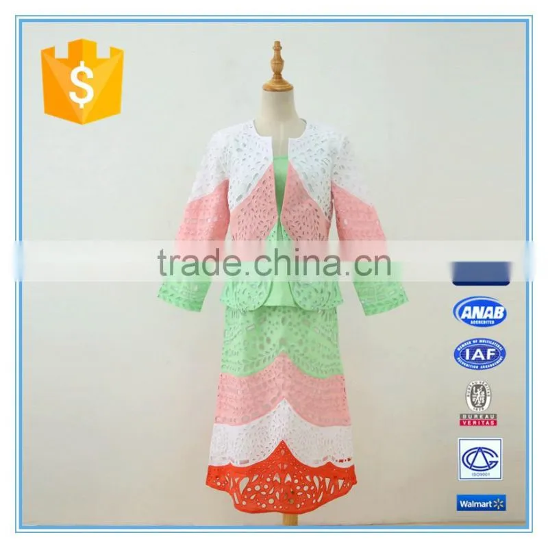 Ramie cotton fabric multi color and embroidery ladies office suit
