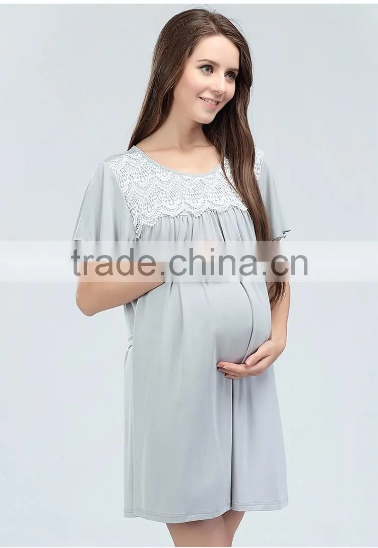 Ladies Maternity Summer Outlet Dress Lace Atheleisure Nursing Clothing Hit color Hide Breastfeeding Opening Skirts