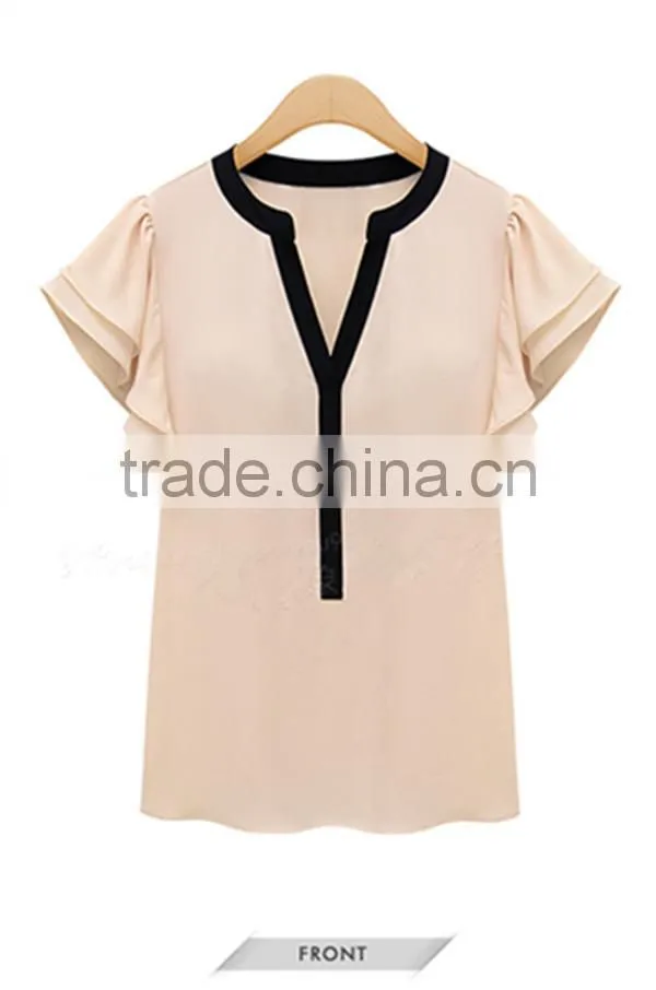 Apricot Pink and white comfortable and breathable t shirt wholesale short sleeve t shirt ladies blouse