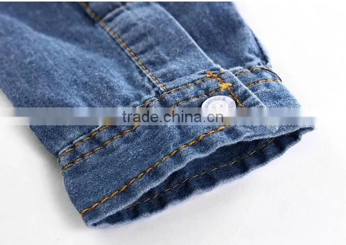 latest design washed denim fabric double pockets embroidery boys shirt