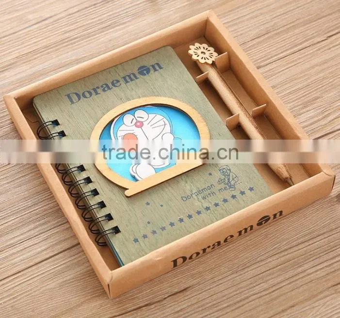 New Style Cute Design Doraemon Cartoon Wooden Anime Paper Notebook