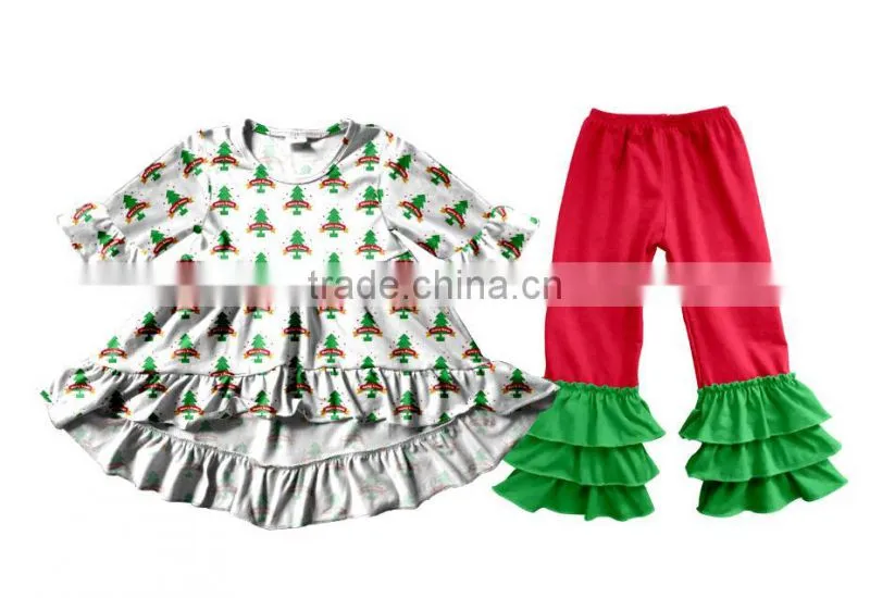 Fall Winter Snow Man Children's Long Sleeve Boutique Girl Clothing Set Baby Romper Outfits With Ruffle Pants Fast Delivery