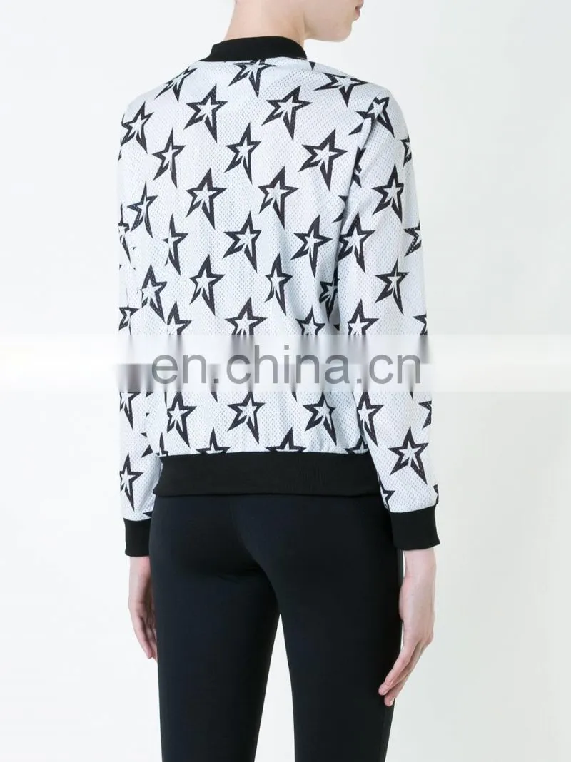 Star Mesh Long Sleeves Zip Up Women's Bomber Jacket