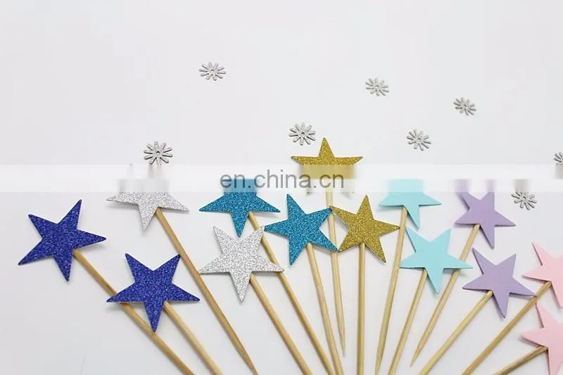Colorful Stars Cupcake Topper Birthday Party Wedding Cake Decorations