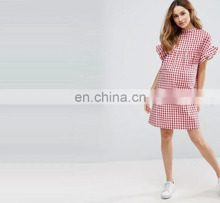 Alibaba china custom wholesale maternity red gingham smock dress