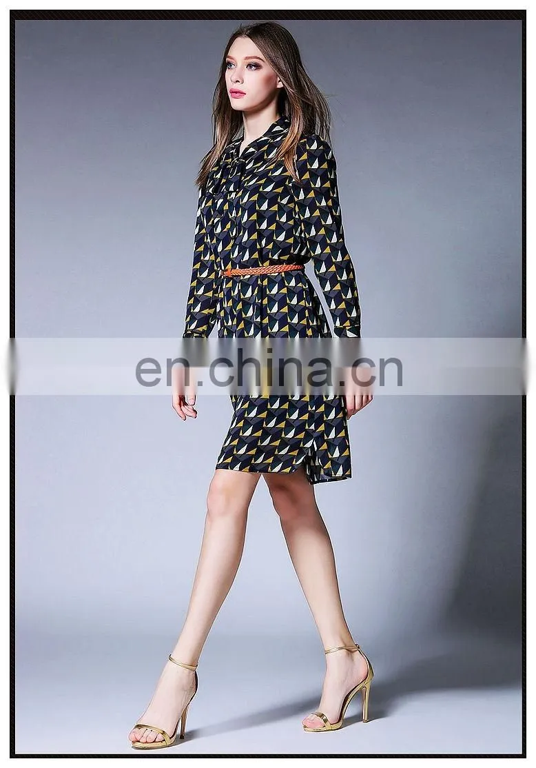 Side vent open chiffon print dress hot sell styles chiffon bow dress
