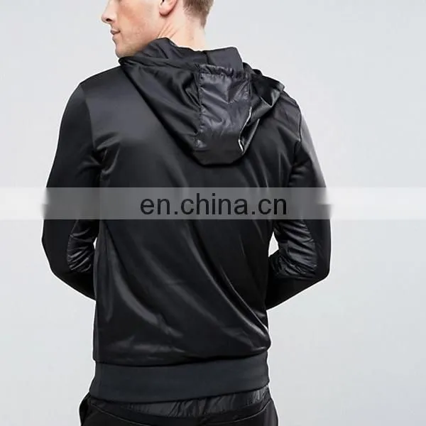 OEM guangzhou garments no pockets zipper black hoodies men custom clothing