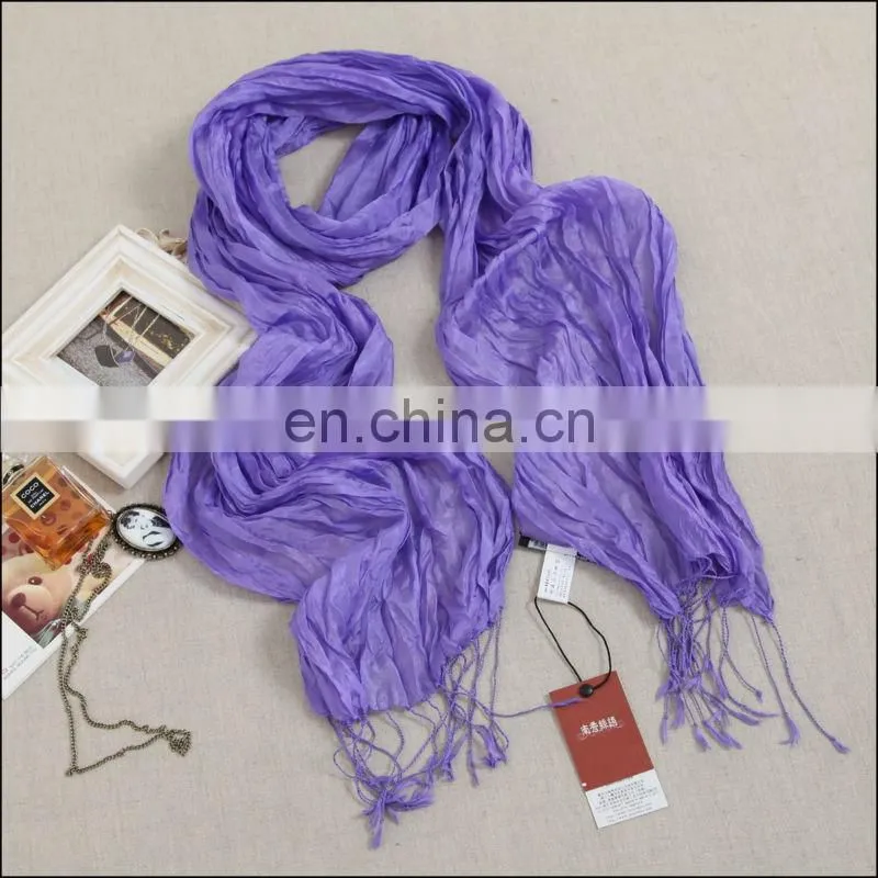 100% crinkle silk scarf purple color