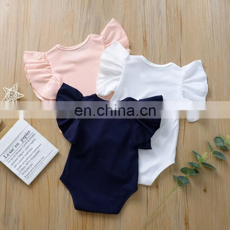 Wholesale Sweet Cotton Baby Rib Cotton Clothes Baby Girls Ruffle Romper