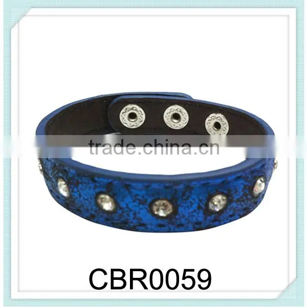 2015Fashion jewelry PU leather bangles handmade press Snapphire fashion crystal leather bracelet jewelry,leather bracelet bangle
