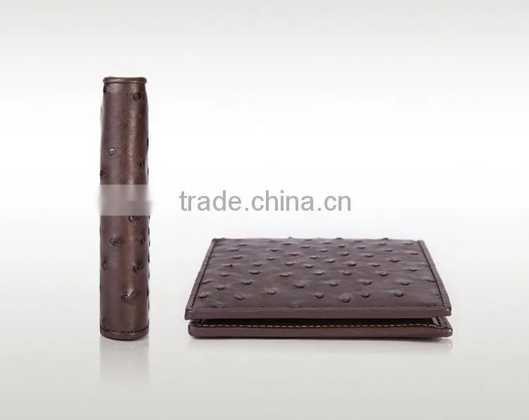 High Quality Brown color Genuine Real Ostrich leather SIM card slot Small Wallet for men