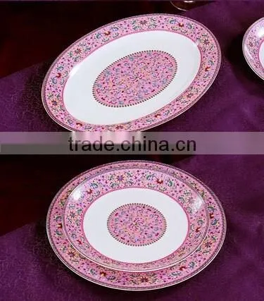 56 pcs pink with white ceramic dinner plate