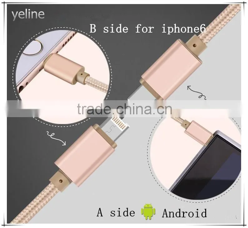 Dual sided differ OTG plug cotton weave cable for MOTO X/E/G
