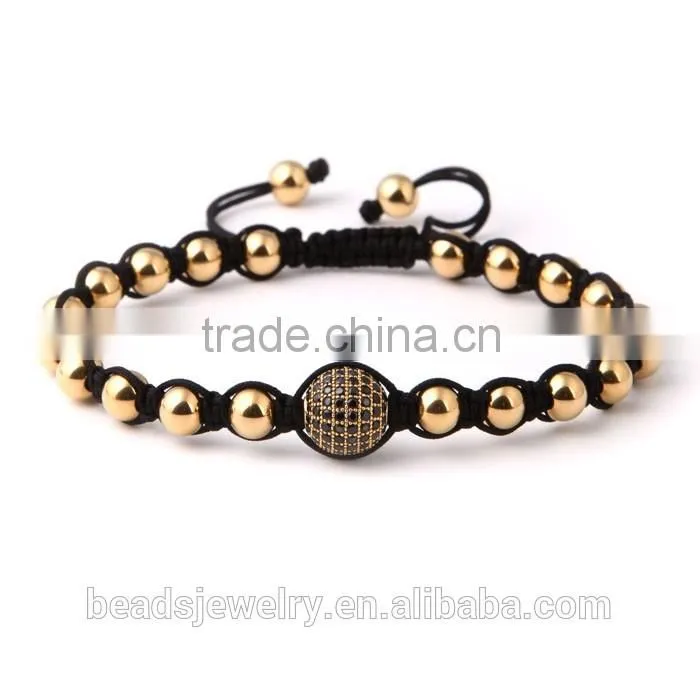 2016 Latest Design Vogue Jewellery Adjustable Charm Black Cord Bracelet Beads Bracelet With Diamond