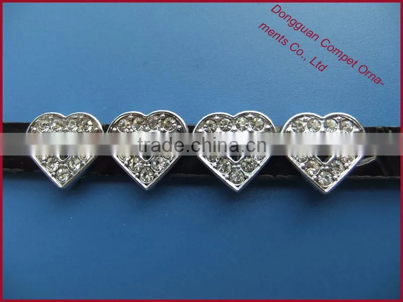 Produce Pave Heart Charms Wholesale DIY Wearing Slide Heart Shaped Accessory