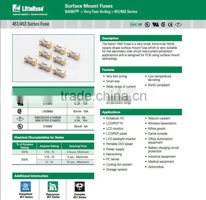 Littelfuse very fast acting SMF Fuse 1808 0451.200MRL 200MA 125V