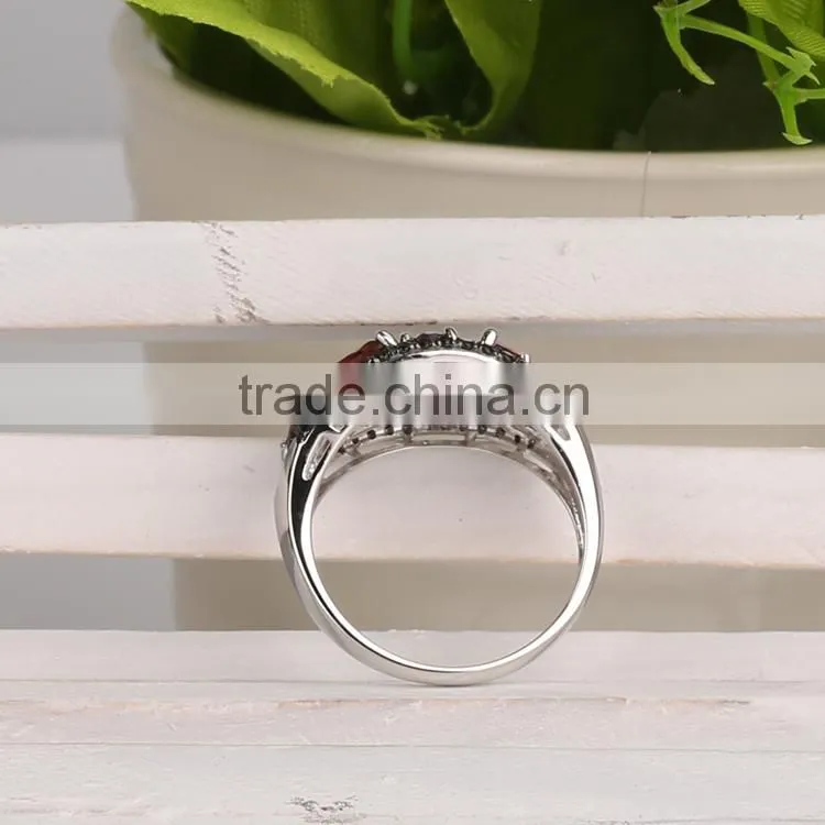 cheap price oval shape hand setting natural garnet black small stone 925 sterling silver ring