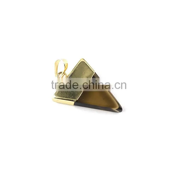 JF6616s Wholesale gold plated smoky quartz triangle pendant