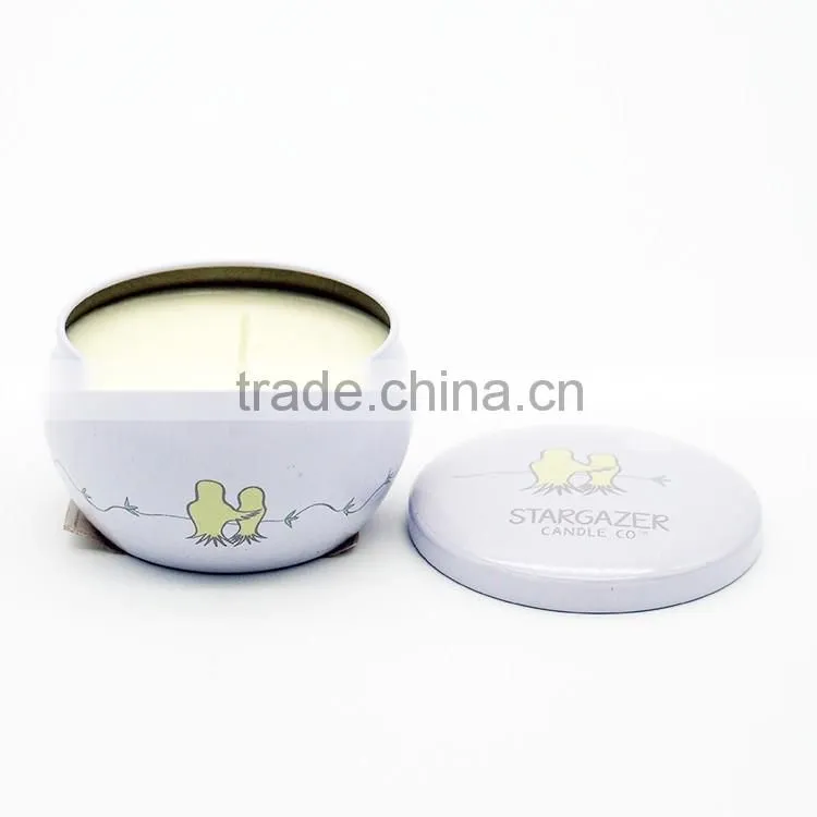Fashion massage candle in tin box with metal lid