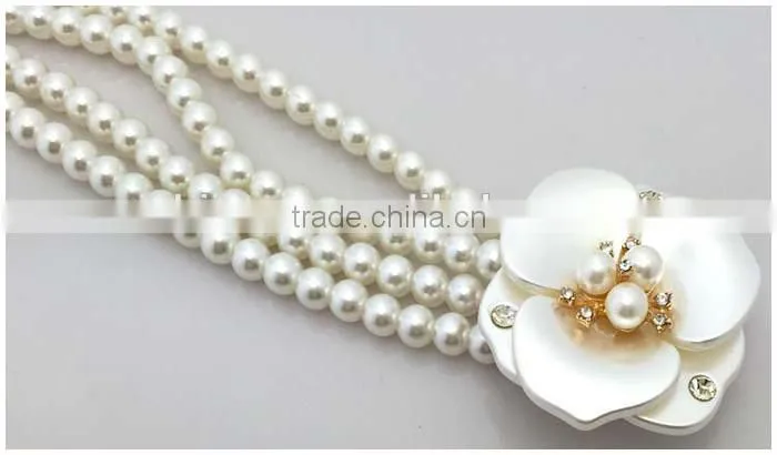 Korean Rhinestones Pearl Belt, Women Elastic Belt,Elegent Agraffe Decorate Big Flower Pearl Wide Chain Belt