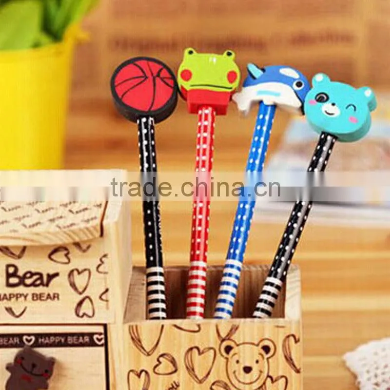 7" HB plastic mantle Wooden Pencil With cartoon Rubber Custom Logo
