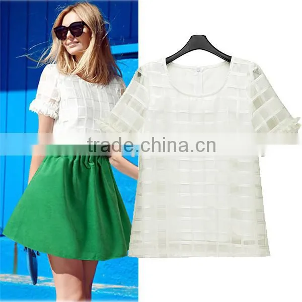 High Quality White Color Ladies Short Sleeve Blouse