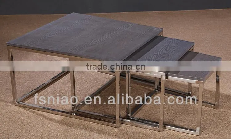 SK1301S -ABC metal base rustic wood nesting table