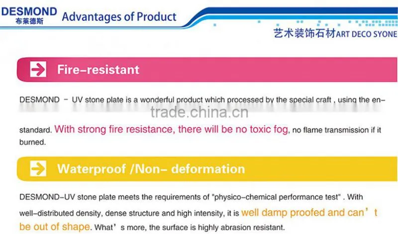 Waterproof / corrosion resistant / Surface scratch resistant Environment protecting UV marble board