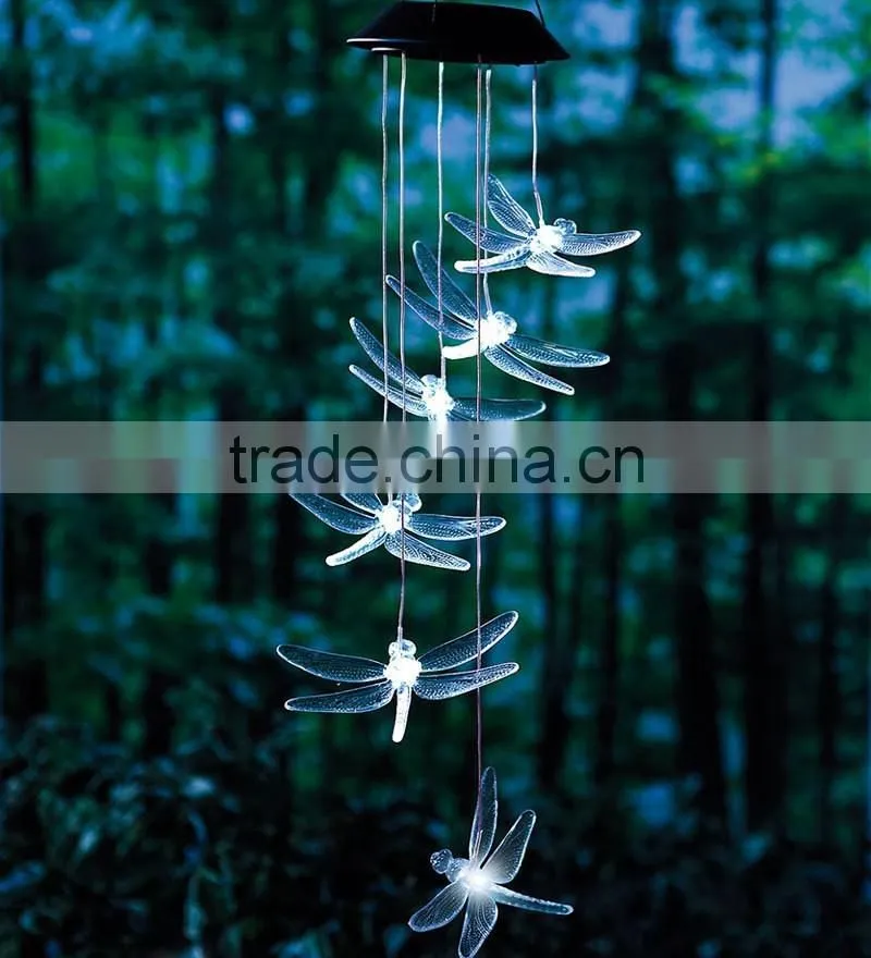 dragonfly decorative led solar color changing acrylic wind chime