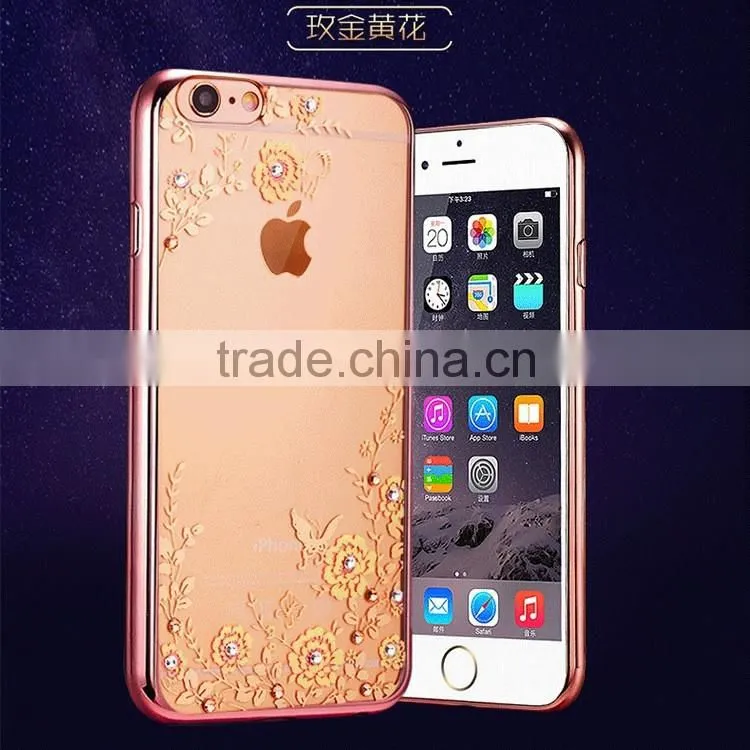 Luxury Diamond Flower Ultra-thin Clear Hard Back Case Cover For iPhone 6 6s Plus
