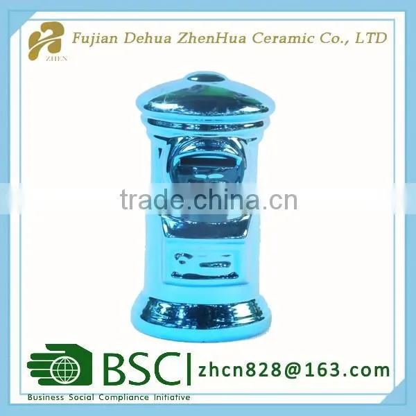 electroplating ceramic mailbox shape custom coin bank