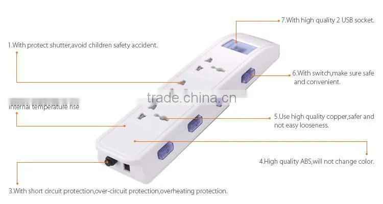 3 ways universal with 2USB Extension Socket